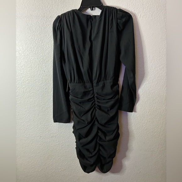 🆕Express Black Long Sleeve Elegant Design Wrap Flower Rouched Dress S🆕 - Picture 9 of 15